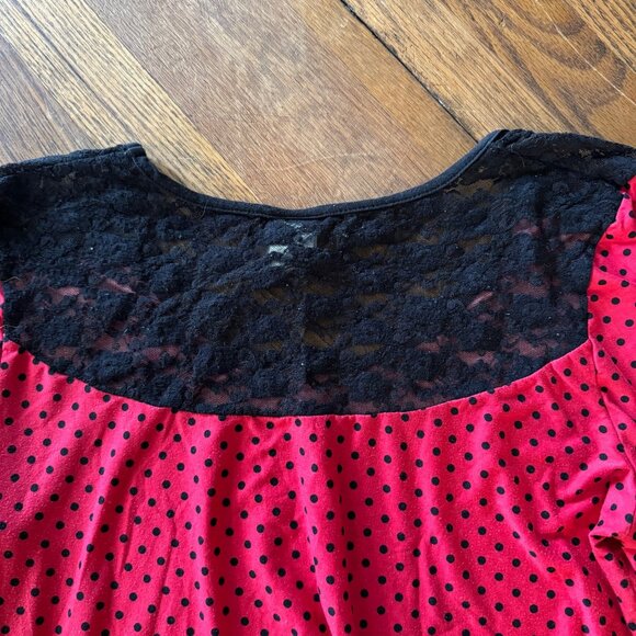In Bloom Womens Pajama Set L Red & Black Polka Dot Lace Back Detail - Picture 5 of 16